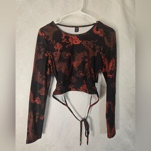 SHEIN Black and Red Dragon Print Crop Top